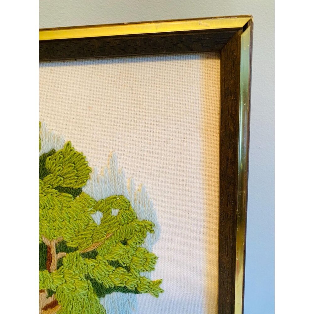 Vintage Needlepoint Wall Hanging, Sunset Design, Girl with Dog Embroidery - Picture 9 of 10